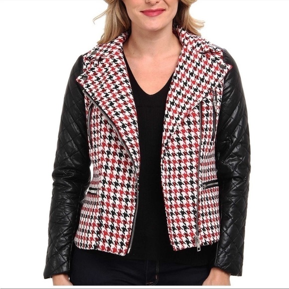 K U T From The Kloth Houndstooth Moto Jacket Sz S - Picture 1 of 8